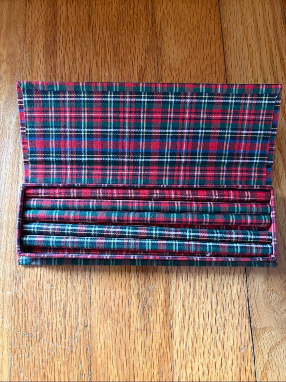 Vintage Red Plaid 'An Apple a Day' Embroidered Pencil Case